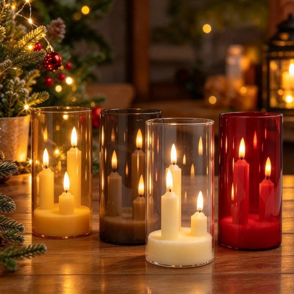 3/5Pcs Taper Candles 3 in 1 Flameless Flickering LED Electronic Candles Battery Operated with Lampshade for Wedding Home Decor