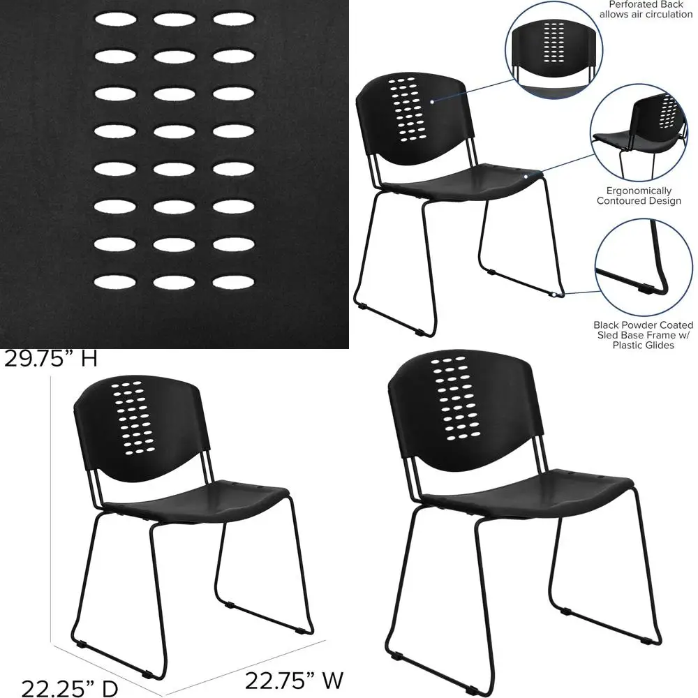 Hercules 400 lbs. Black Plastic Stackable Chair with Black Frame