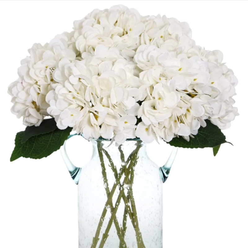 

White Artificial Silk Hydrangea Flowers Bouquet with Stems Wedding Baby Shower Decoration Home Indoor Vase Plants Arrangement