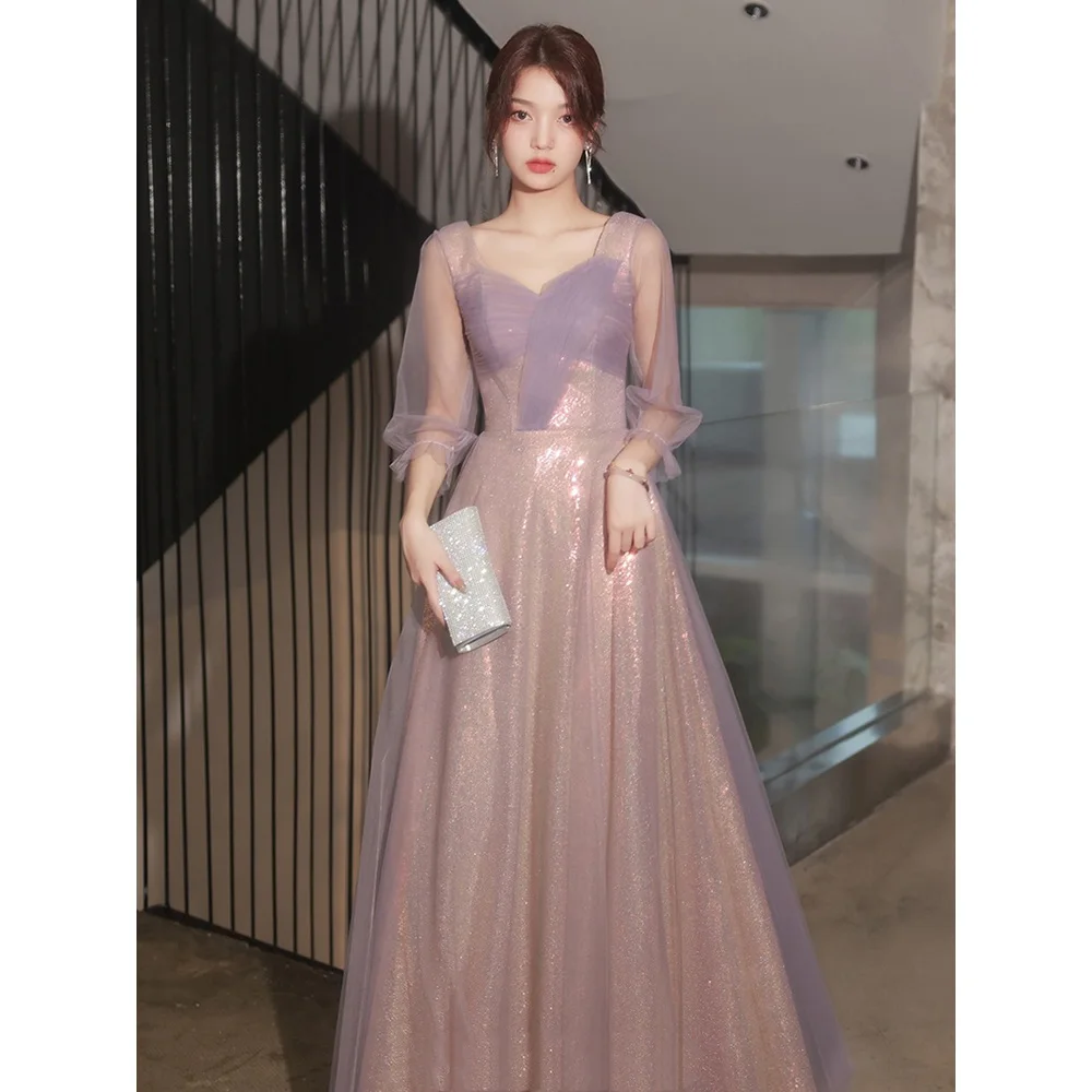 Shiny Purple Long Bridesmaid Dress for Wedding Party Guest Formal Banquet Evening Dresses Women Birthday Quinceanera Ball Gown