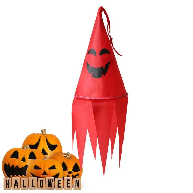 Halloween Ghost Decorations Halloween Windsock Flag Ghost Lights Windpipe Flag With Zigzag Tassels Reusable Hangings Ghosts