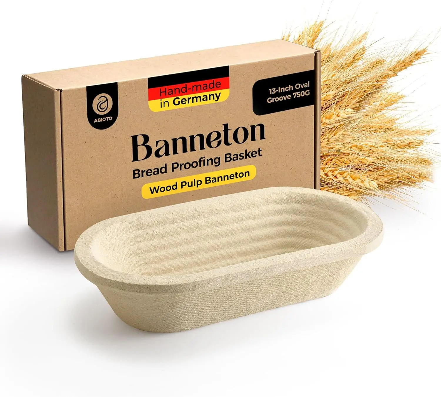 

13" Oval Wood Pulp Bread Proofing Basket - Non-Stick, Durable for Sourdough Baking with Grooved Pattern