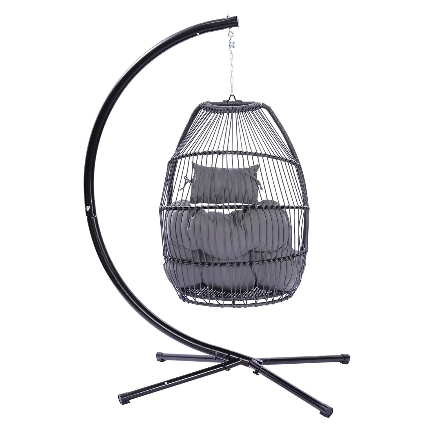 Outdoor Wicker Hanging Egg Chair with C Bracket Cushion & Pillow Patio Garden Balcony Foldable Rattan Swing, Customized