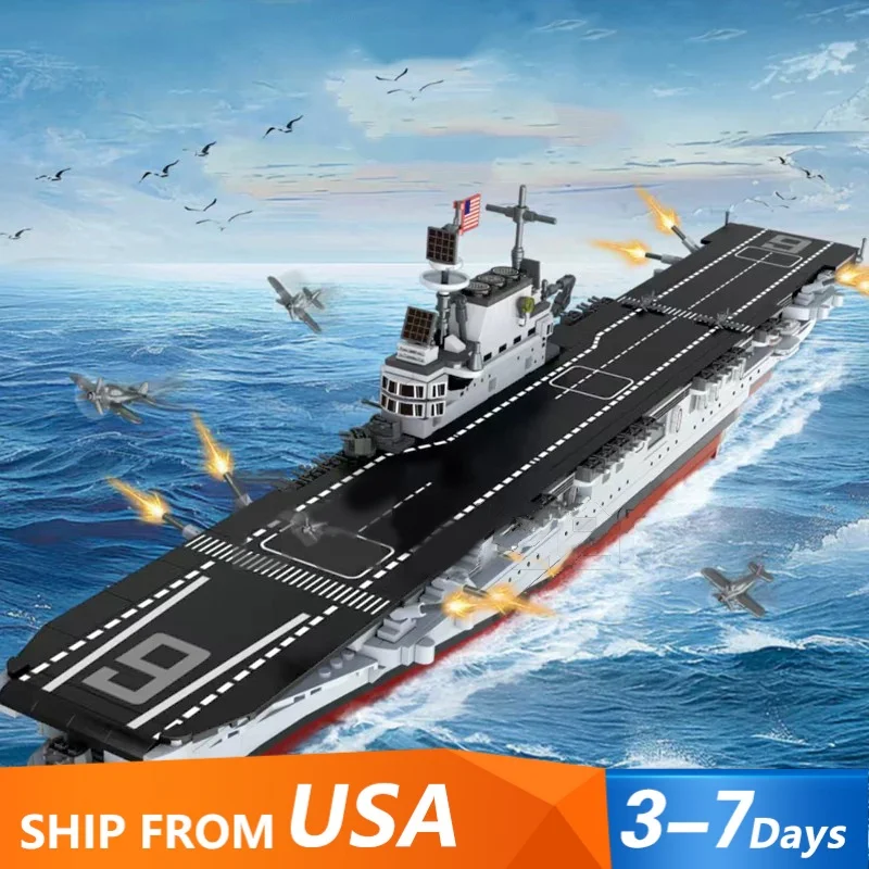 USS CV-6 مؤسسة اللبنات مجموعات ، البحرية العسكرية حاملة الطائرات سفينة حربية الطوب أطقم منمذجة لعب الكبار الاطفال هدية 1883 قطعة