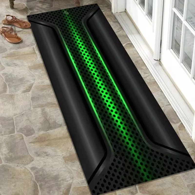 Futuristic Geometric Runner Rug Anti-slip Long Floor Mat for Hallway Neon Sport Style Carpet for Garage Living Room Home Decor
