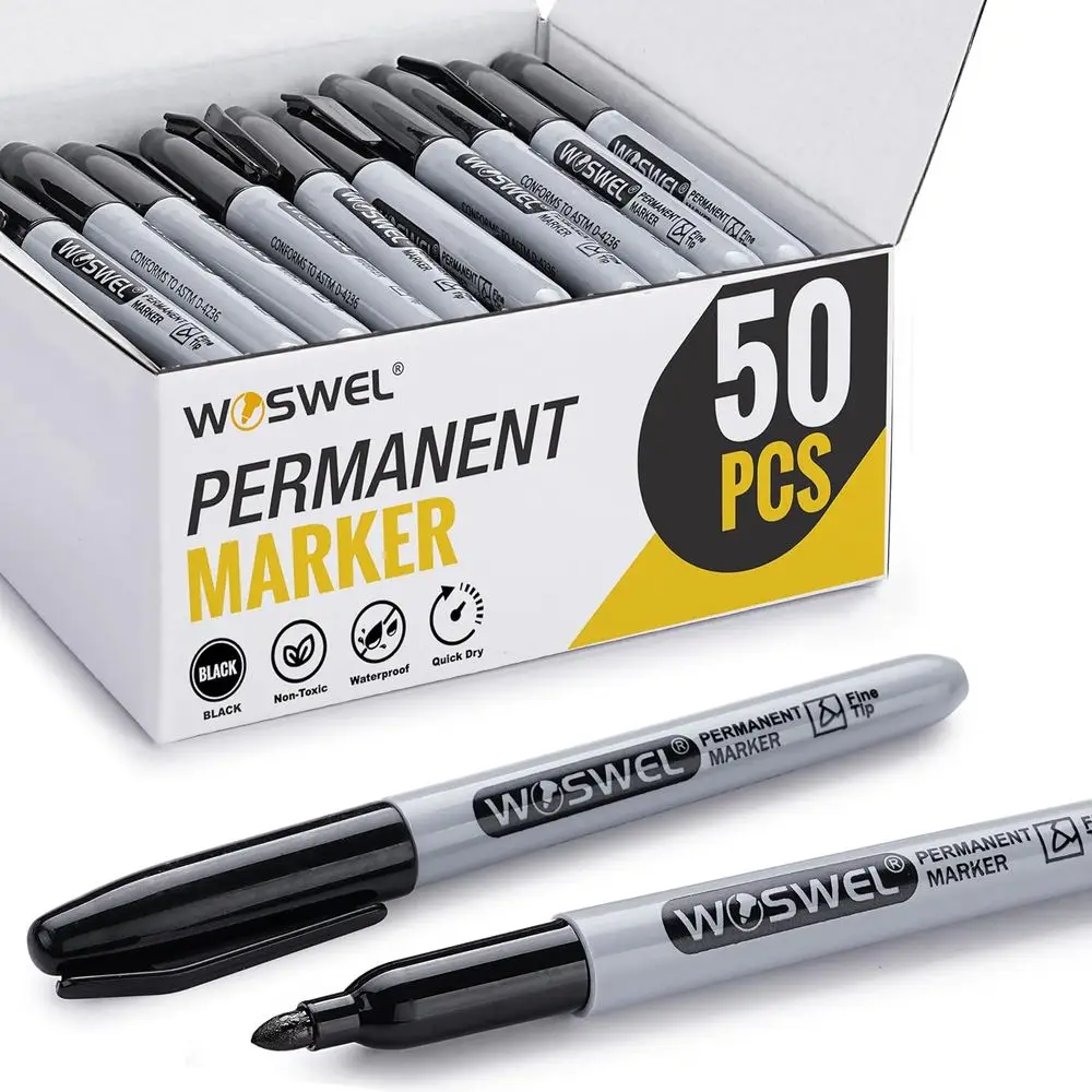 

Bulk Pack of 50 Black Permanent Markers, Fine Tip, Waterproof, Quick-Drying, Smooth Writing for Various Surfaces: Ideal for Offi