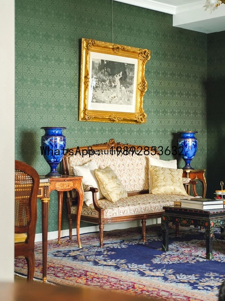 QQ Neoclassical French solid wood sofa antique carved double chair complete customization