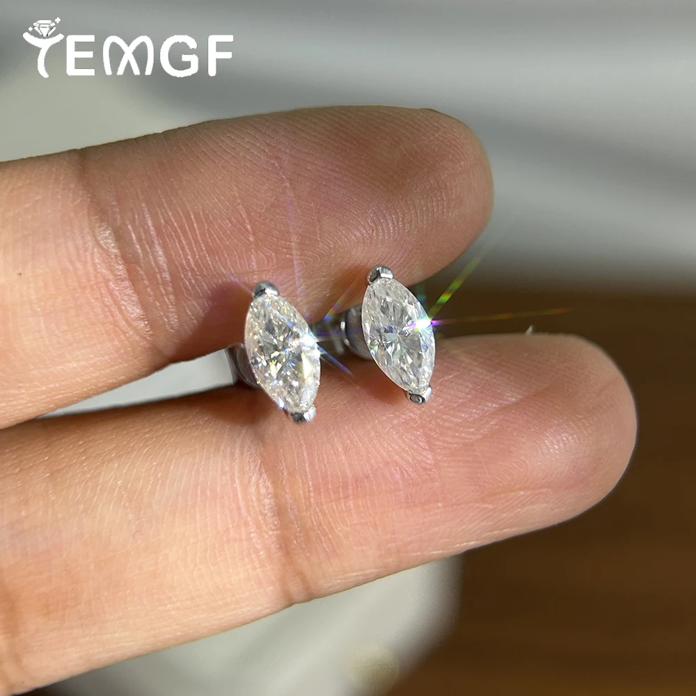 

TEMGF Marquise Cut Moissanite Studs Earrings Simple 925 Pure Silver Earrings for Women Girl Daily Commuting Wearing Fine Jewelry