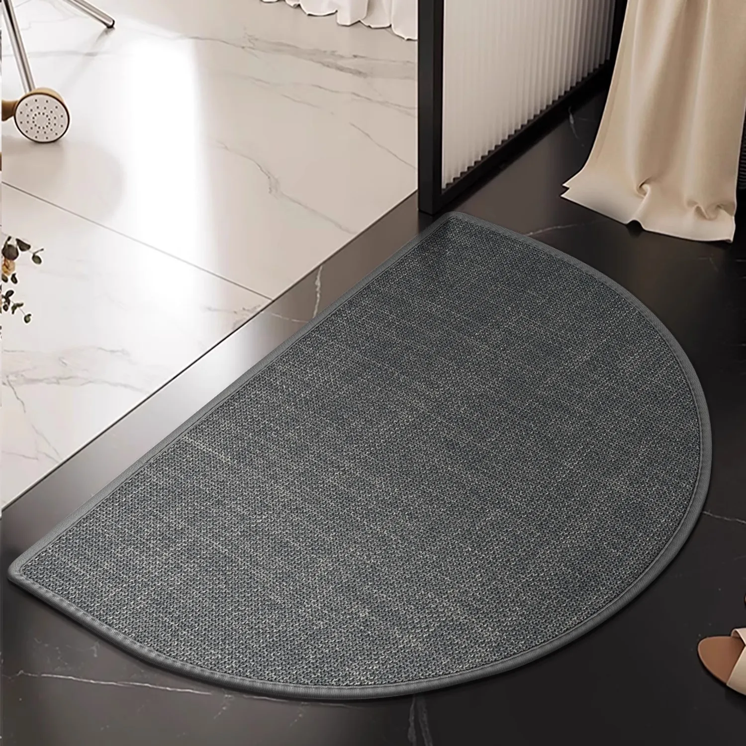 Modern Minimalist Semi Circular Door Mat Non-Slip Entrance Rug for Bathroom Kitchen Home Decor Solid Color Border Floor Mat