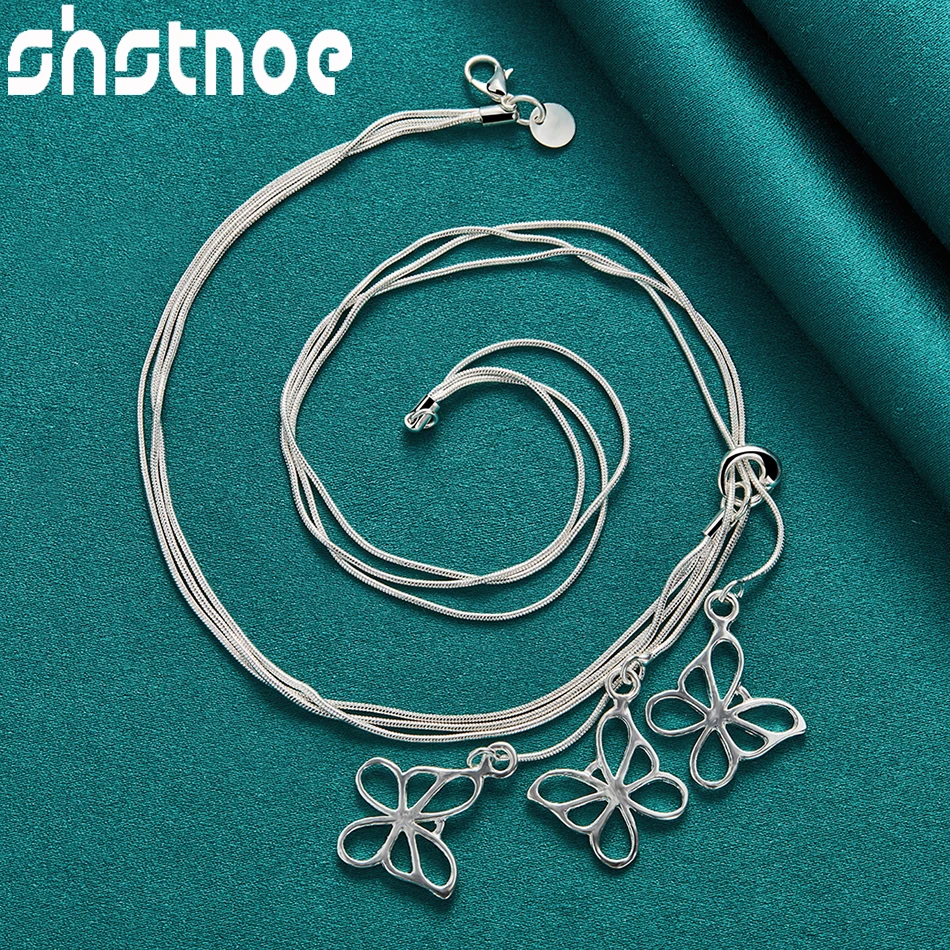 SHSTONE 925 Sterling Silver 3pcs Butterfly Pendant Chain Necklace Bracelet Earring Series Jewelry Set For Woman Wedding Party