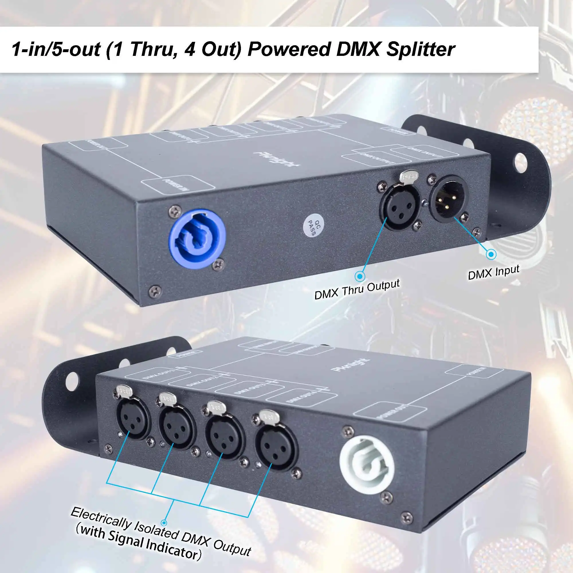 4-Channel DMX Signal Splitter with Optical Isolation and PowerCON Linking Signal Amplifier Distributor for stage lighting