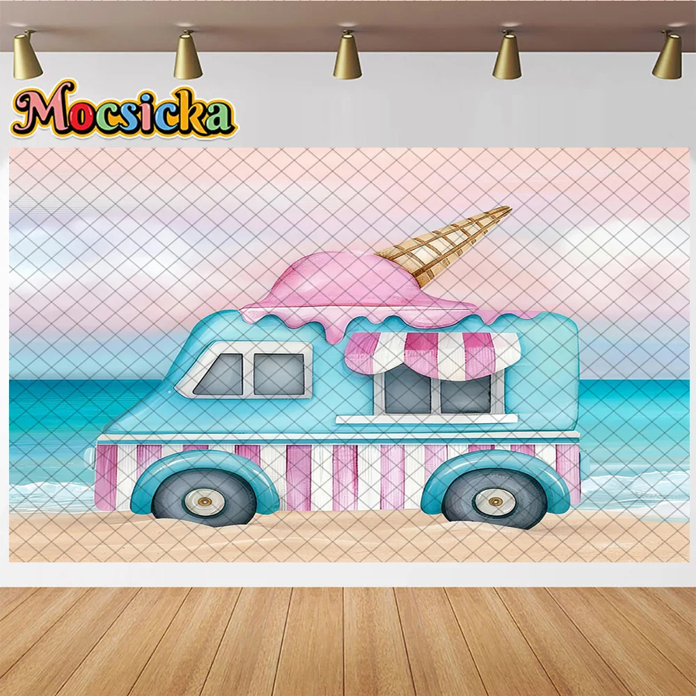 Mocsicka Photography Backdrop Beach Ice Cream Truck Decoration Cake Smash Baby Shower Newborn Party Backgrounds For Photographs