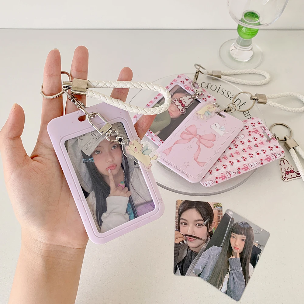 Брелок для ключей с милым кроликом и котом, держатель для карт, защита для фотографий для девочек, коллекционные карты Kpop