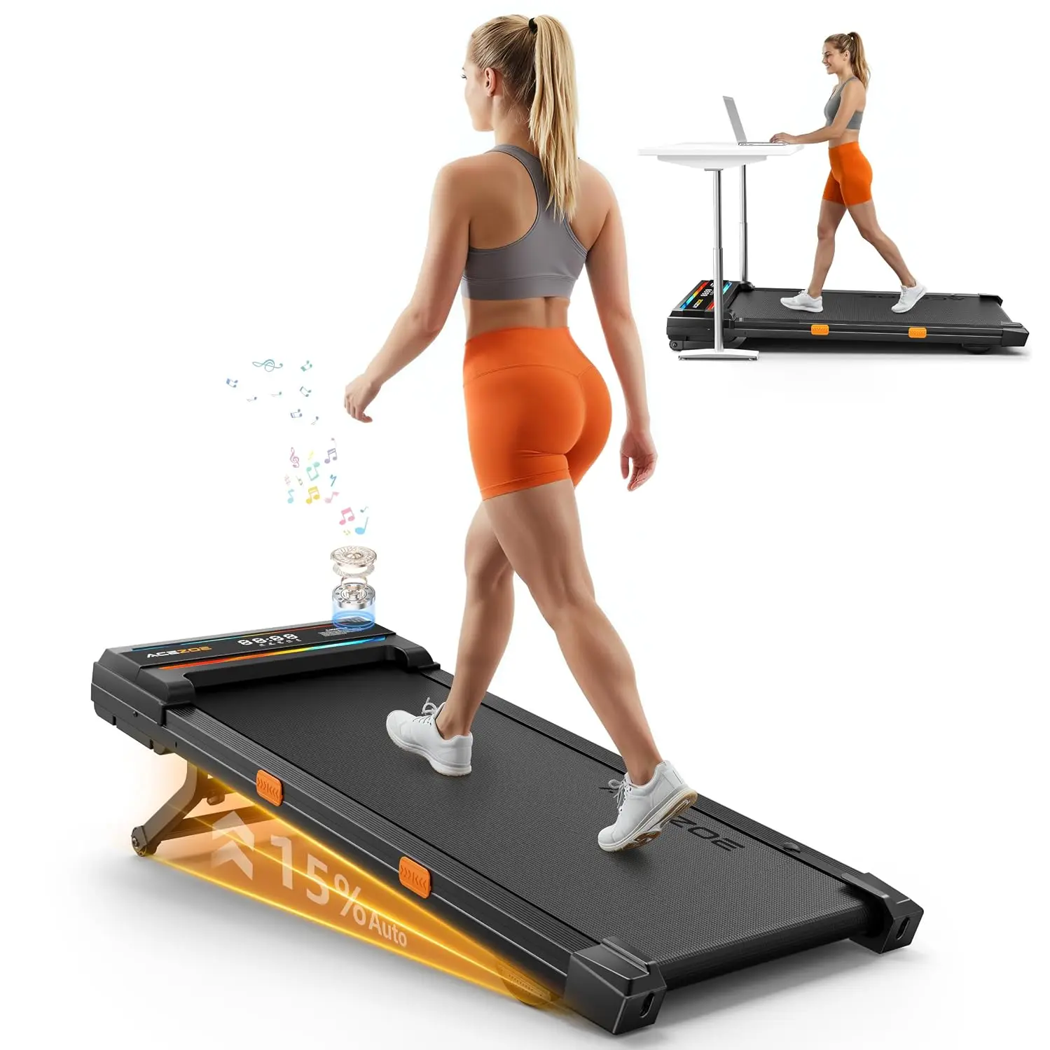 Walking Pad Treadmill with 15% AUTO Incline, Under Desk Treadmill for Home Small Space, 3.0HP Quiet Brushless with, Custom