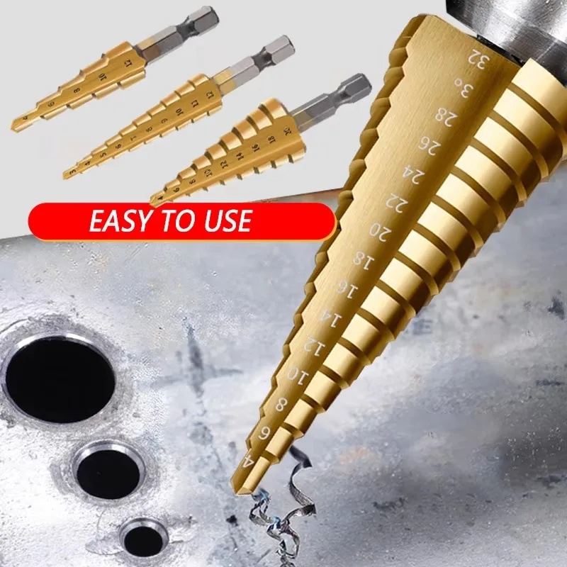 3-12mm 4-12mm 4-20mm Step Drill Bit HSS Straight Groove Step Drill Bit Titanium Coated Wood Metal Hole Cutter Core Drilling Tool