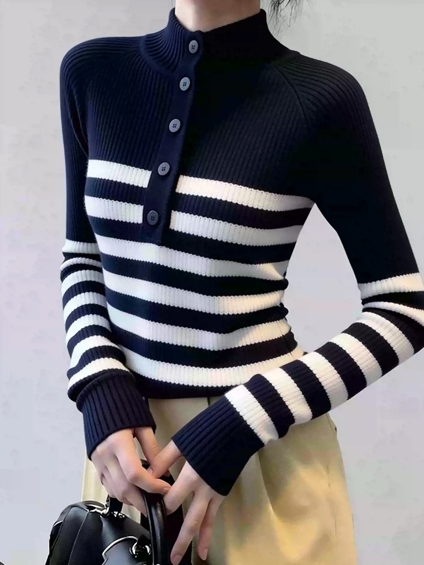 

Design Sensation Color Blo Striped Knitwear Long Sve Slim Fit Winter Top European Sle New Arrival Faionable Sweater