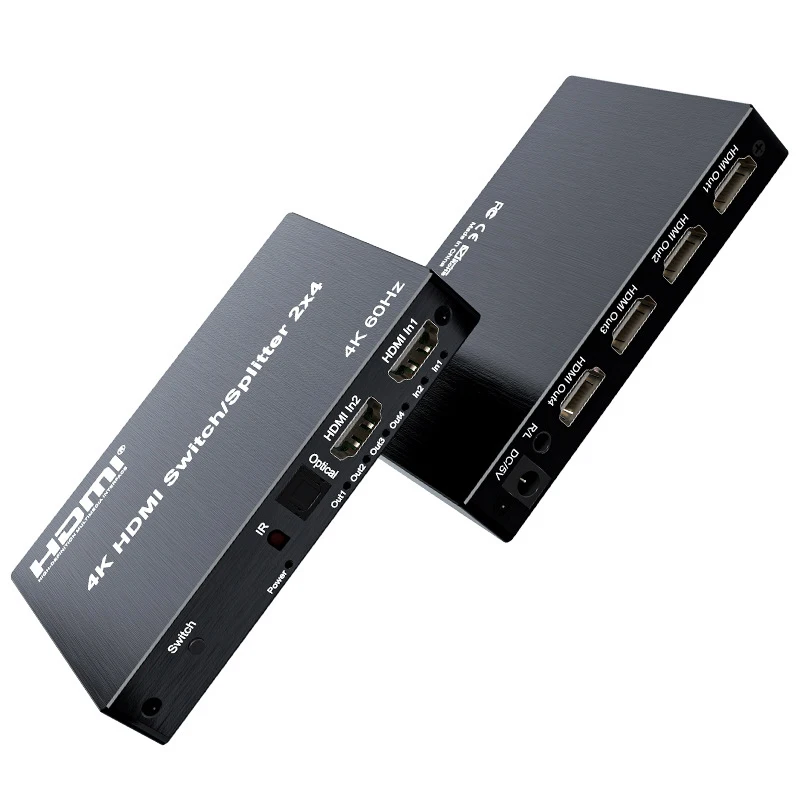 4K @ 60Hz 2x4 przełącznik 2 w 4 Out kompatybilny z 5M/30M rozgałęźnik rozgałęźnika z ekstraktor Audio dla 4 ekran wyświetlacza