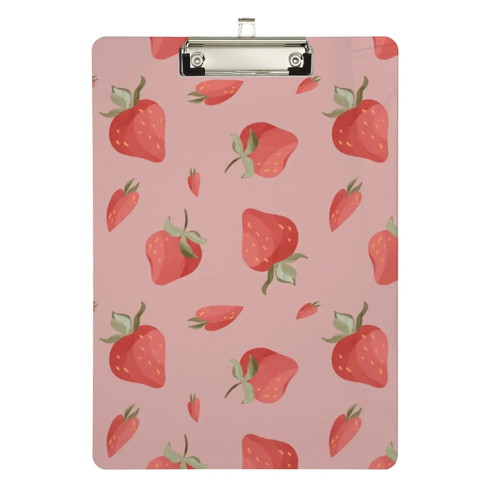 Plastic Nursing Clipboards Low Profile Clip Strawberry Pink Fruit Women Girls with Metal Clip Transparent School Office Art Pad