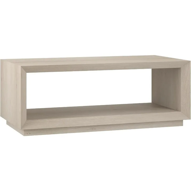 

48 Rectangular Coffee Table with Open Storage Shelf for Living Room, Family Room, or Office, Alder White