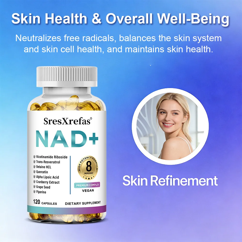 NAD + Trans-Resveratrol Capsules, Liposomal Formula, Anti-Aging, Cell Repair, Energy & Skin Health Support, Antioxidant