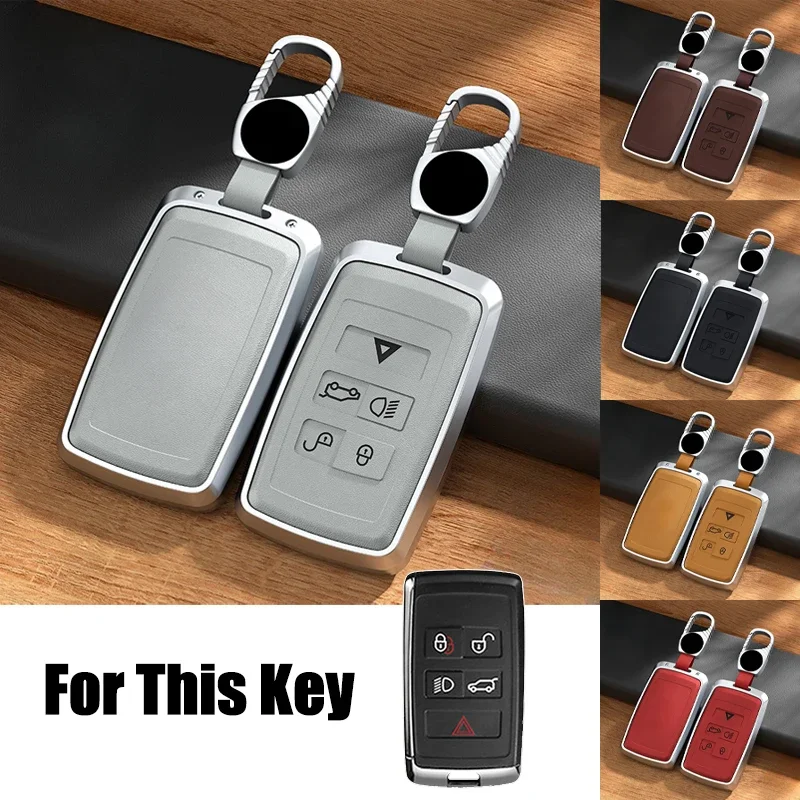 Aluminum Alloy Leather Car Remote Smart Key Case Cover Holder Keychain For Land Rover Range Rover Discovery 5 Sport Evoque Velar