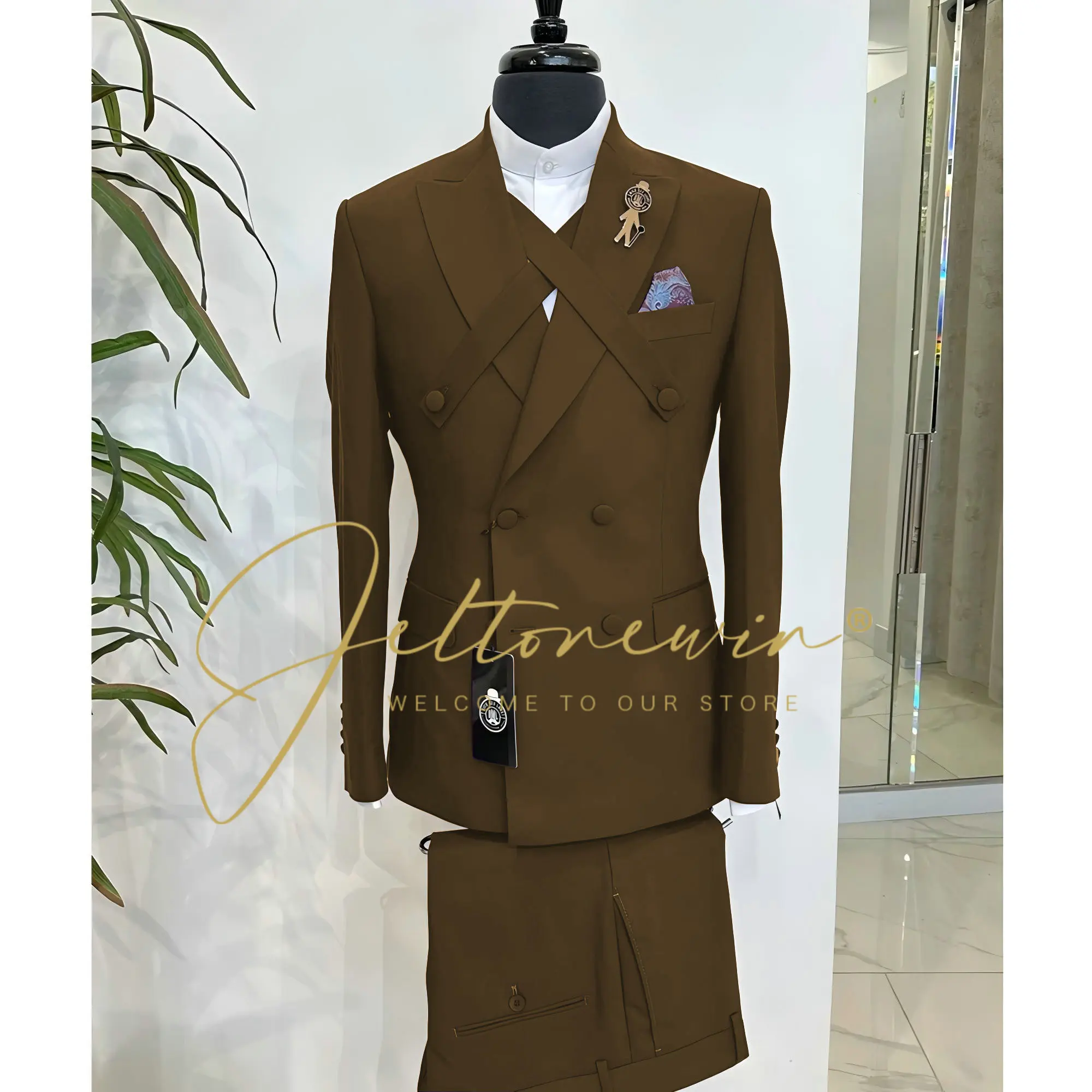 بدل رجالية بيج غير رسمية مزدوجة الصدر ذروة التلبيب سليم صالح حفل زفاف البدلات الرسمية الذكور الملابس 2 قطعة سترة السراويل مجموعات