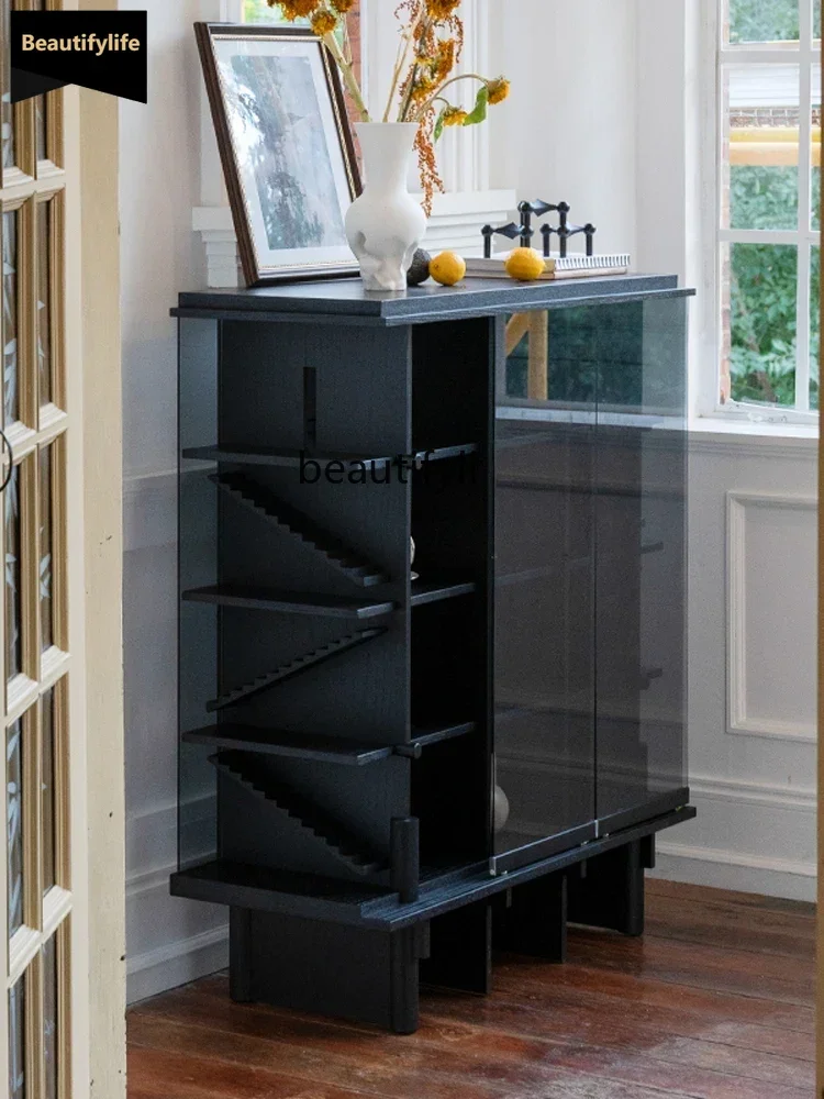 Entrance cabinet Modern light luxury high-end designer small apartment solid wood wine cabinet display cabinet integrated B3