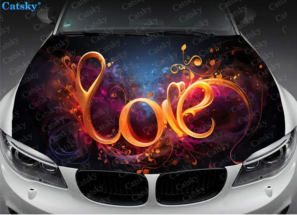 Colorful Word Love Car Hood Vinyl Stickers Wrap Vinyl Film Engine Cover Decals Sticker Universal Car Hood Protective Film