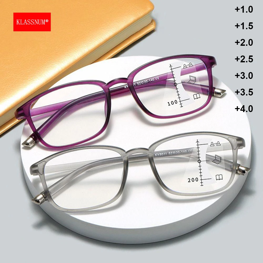 KLASSNUM Multi-focus Reading Glasses Women Men Plus Smart Reading Glasses Progressive Presbyopia Spectacles Eyepiece 0 To +4.0