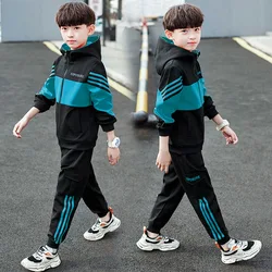 2024 autumn Child Tracksuit Hooded Clothes Boys Sport Suit Teen Kids Cotton zipper Hoodies jacket + striped Pants 5 8 10 12 year