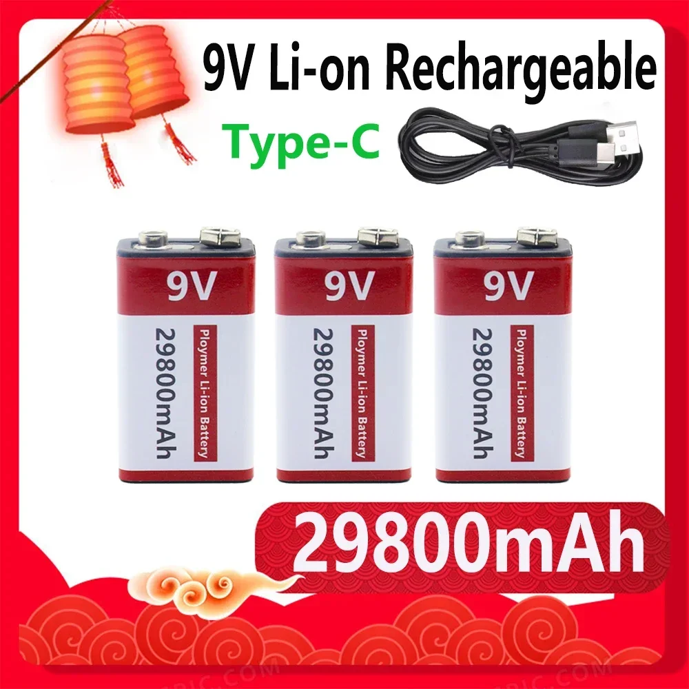 9V 29800mAh Li-ion Rechargeable Battery type-C USB Batteries9 V Lithium for Multimeter Microphone Toy Remote Control KTV Use