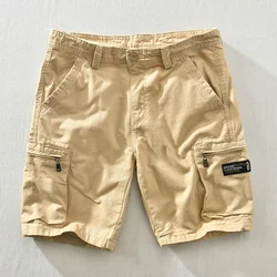 2023 Summer Male Cargo Five Point Pants Fashion Men's Workwear Versatile Pure Cotton Washed Multi Pocket Shorts Pants