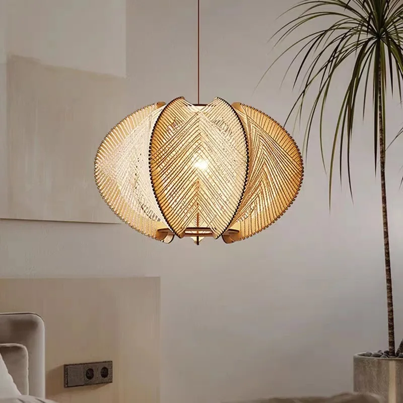 

Japanese Style Chandelier -Silent Wind Retro New Chinese Style Living Room Dining Room Bedroom, Rattan Art Handmade Chandelier