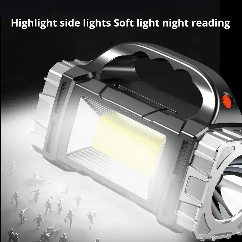 2400MAH Solar Rechargeable Flashlight Powerful LED Light with COB Work Light 4 Gear Portable Power Source Camping Emergency Lamp