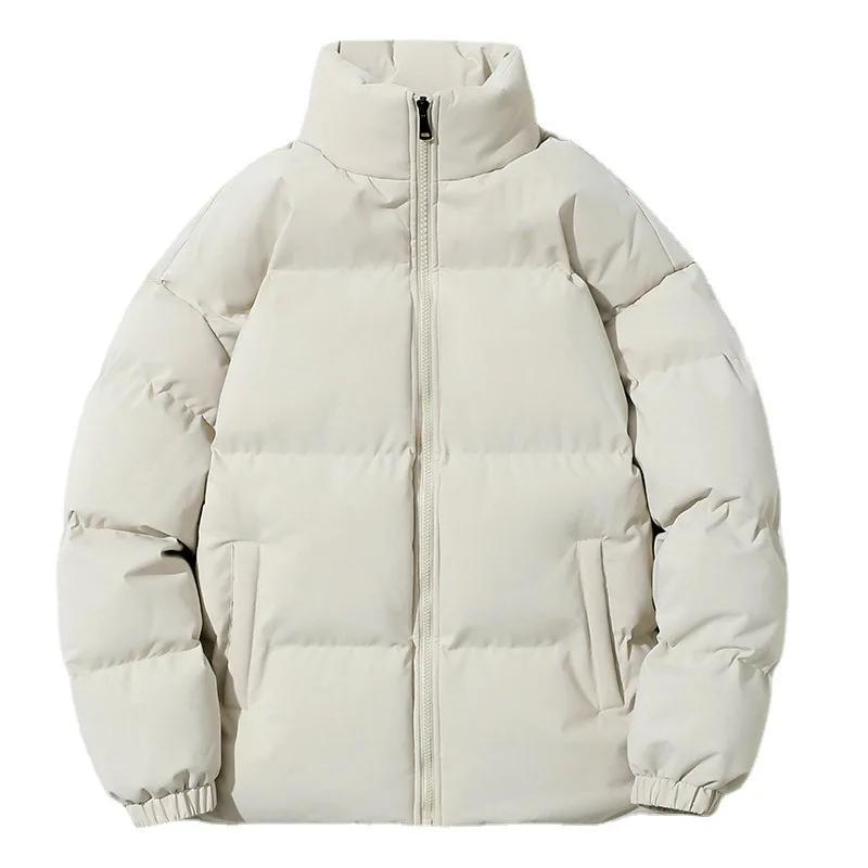 Unisex Stand Collar Puffer Jacket Solid Color Casual Warm Short Winter Coat For Men Women