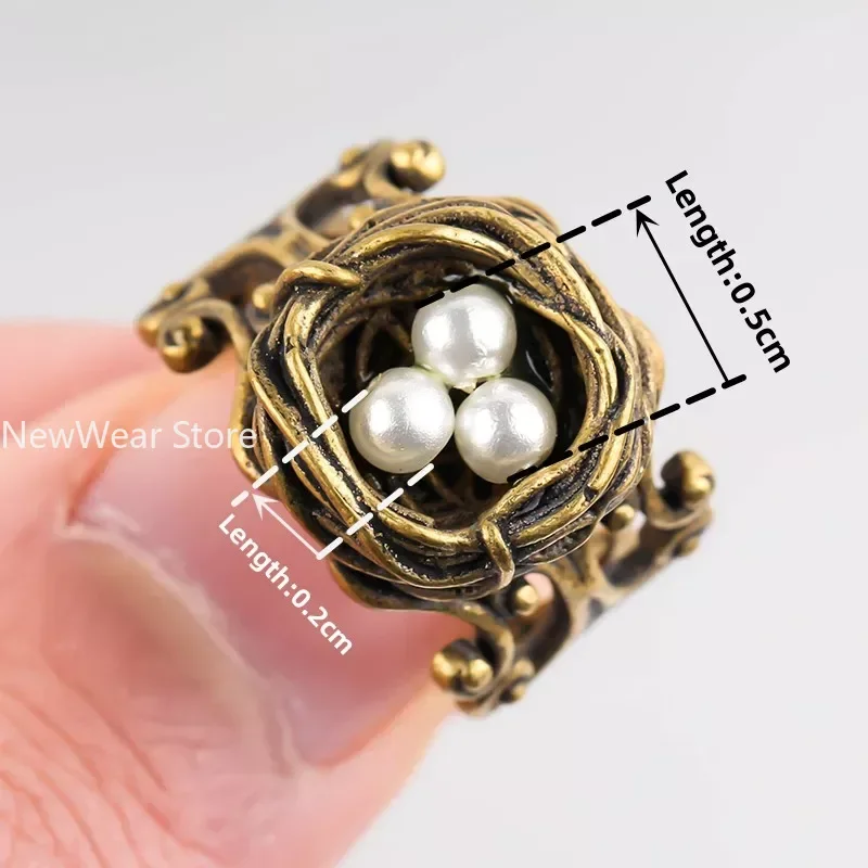 New Fashion Vintage Bird Nest Pearl Ring Love for Women Girls Engagement Anniversary Birthday Gifts Party Jewelry