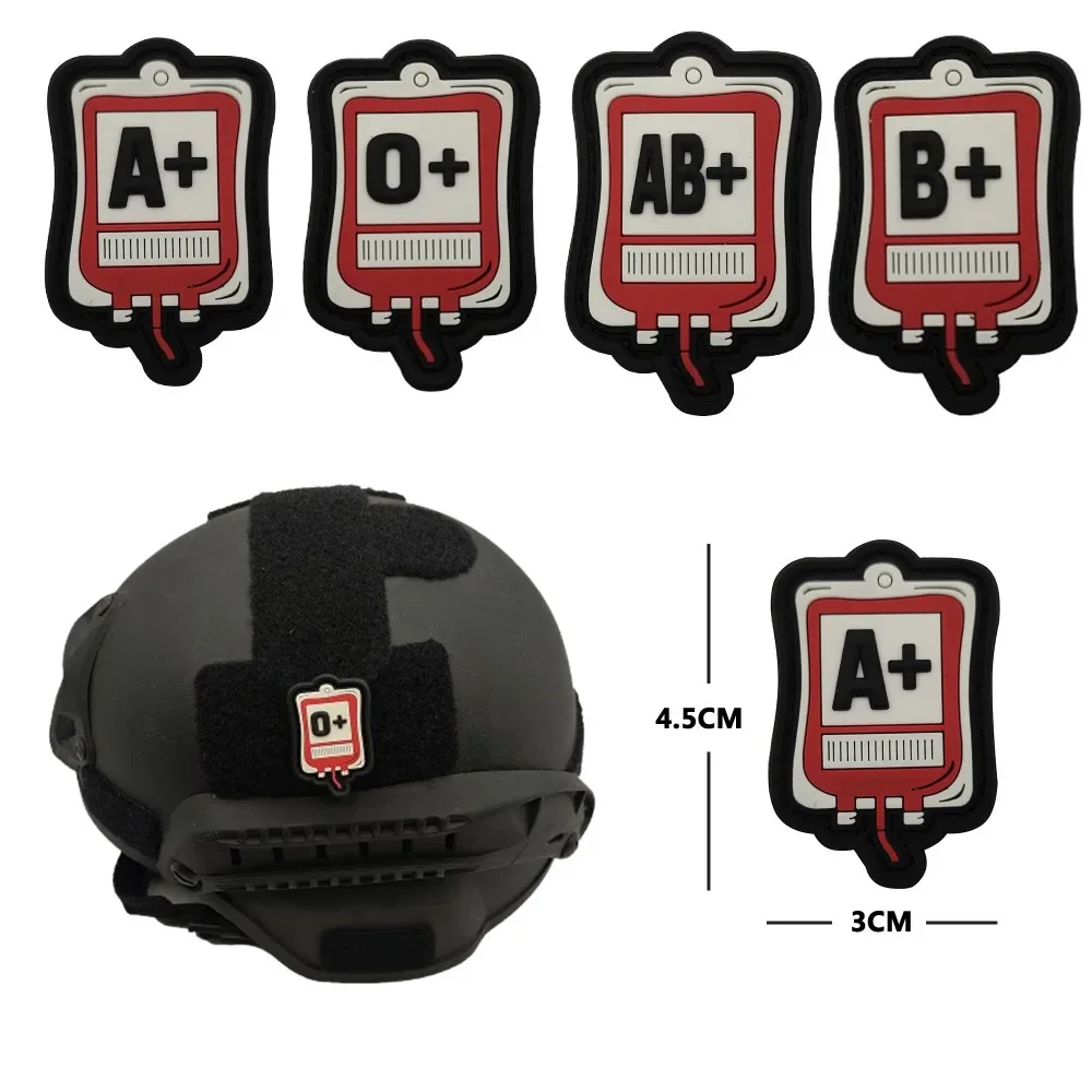 Blood Bag PVC Rubber Blood Type Patch A+ B+ AB+ O+ POS Positive Tactical Badge With Hook Loop For Uniform Helmet Vest Backpack