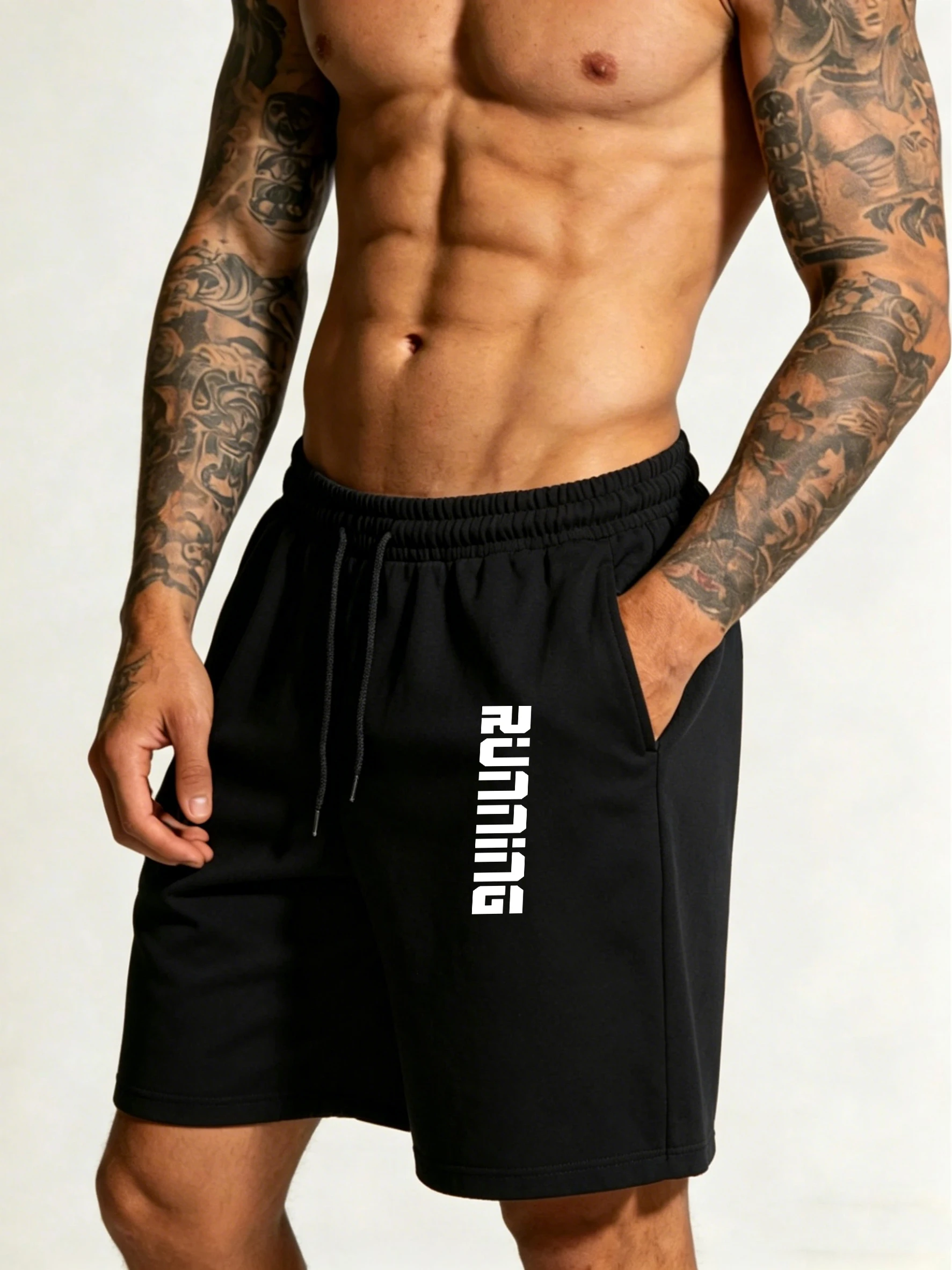 

Running Art Letter Prints Summer Loose Short Pants Casual Man Fitness Pocket Shorts Sport Street Bottoms Fashion Swimming Trunks