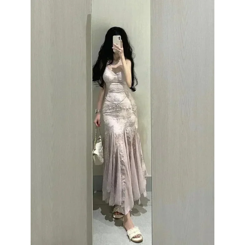 فرنسا عارية الذراعين مثير أنيق ميدي المرأة الخامس الرقبة شيك Y2k تصميم فستان الحفلات المسائية الإناث الدانتيل متابعة موضة الملابس CHJ58952 yi;4