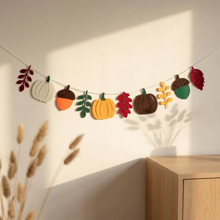 Autumn Pumpkin Leaves Flag Harvest Festival Fireplace Terrace Thanksgiving Banner Halloween Autumn Home Party Decoration