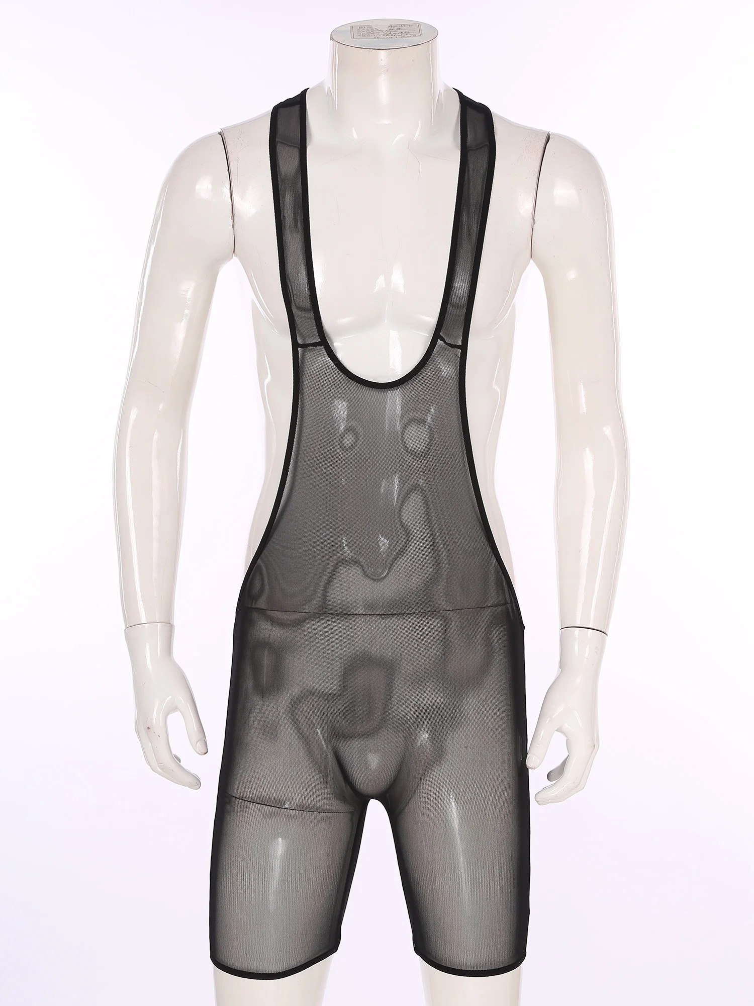 Mens Swimwear See-Through Mesh Deep U Neck Bodysuit Wrestling Singlet Jumpsuit Nightwear Nightclub Costume