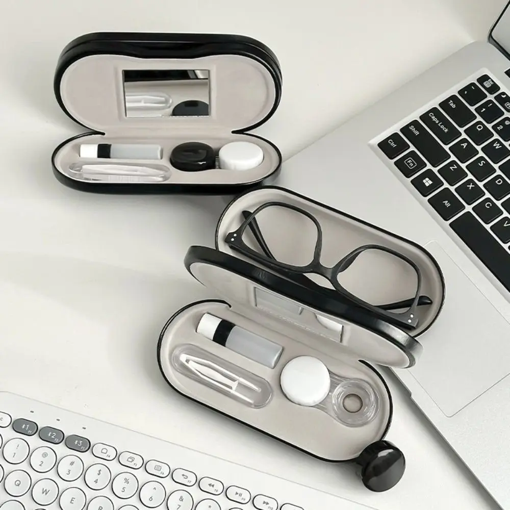 

2 in 1 Glasses Storage Case with Mirror Compression-resistant Cosmetic Case Double Layer PU Leather Box Glasses Box For Travel