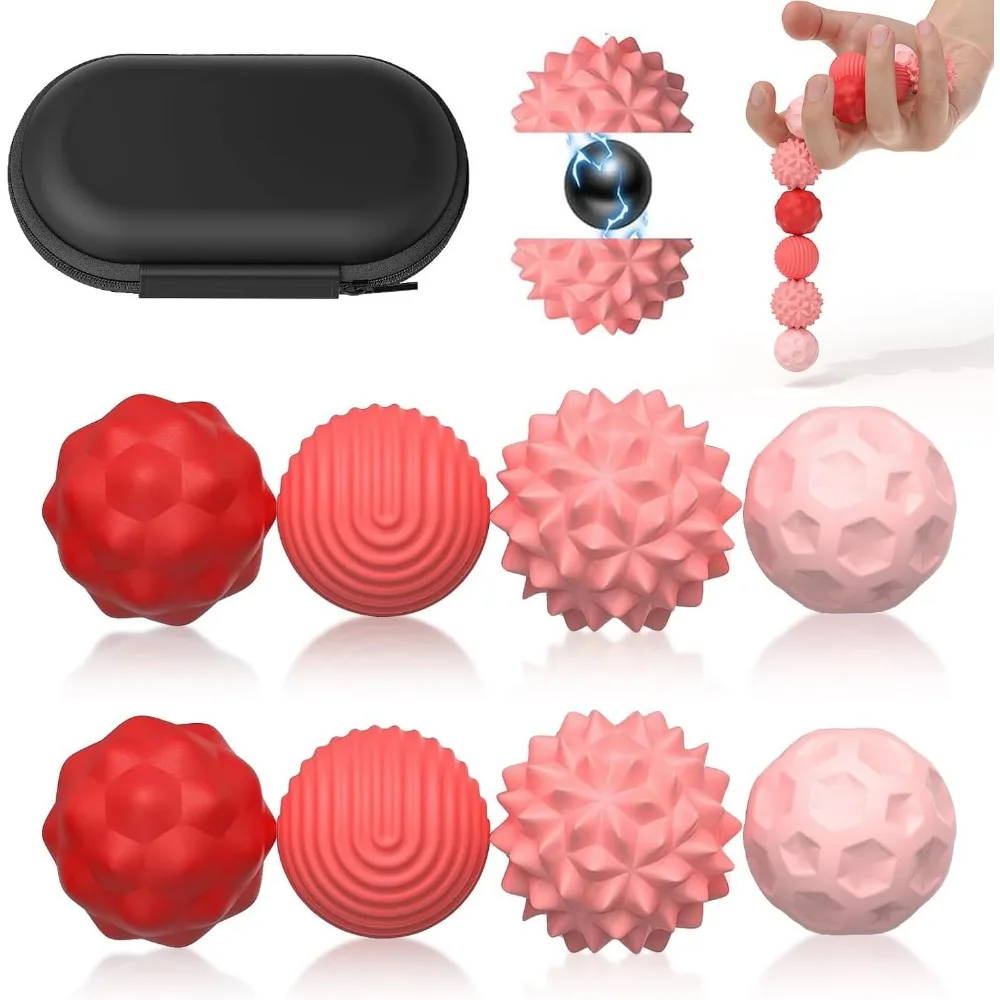 8 Bolas Magnéticas com 4 Texturas Diferentes em Relevo, Brinquedo Sensorial de Silicone para Aliviar Ansiedade, Tensão e Irritabilidade