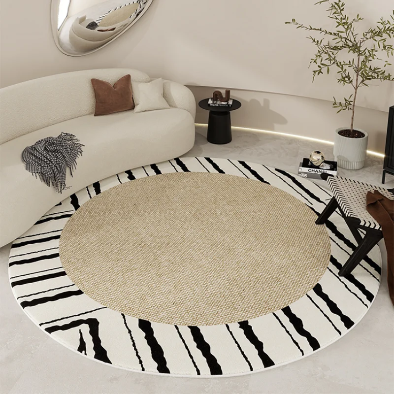 

2024 New Round Striped Carpet Wabi Sabi Style Living Room Bedroom Carpets Study Room Computer Chair Coffee Table Non Slip Rug