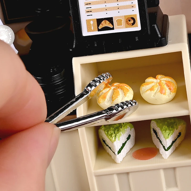 

6pcs Dollhouse Miniature Metal Silver Tongs Food Clip Bread Tongs Model Tableware Cookware Kitchen Utensils Tools Kids Toys