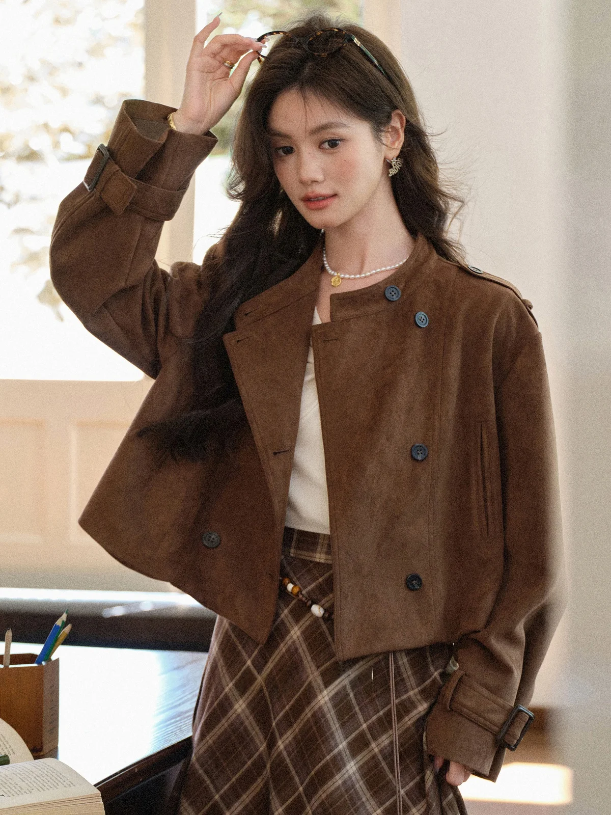 

South Deer Field Coffee Brown ort Loose Women's Jaet 2025 Autumn New Sle Versatile Loose Fit Long Sve Top