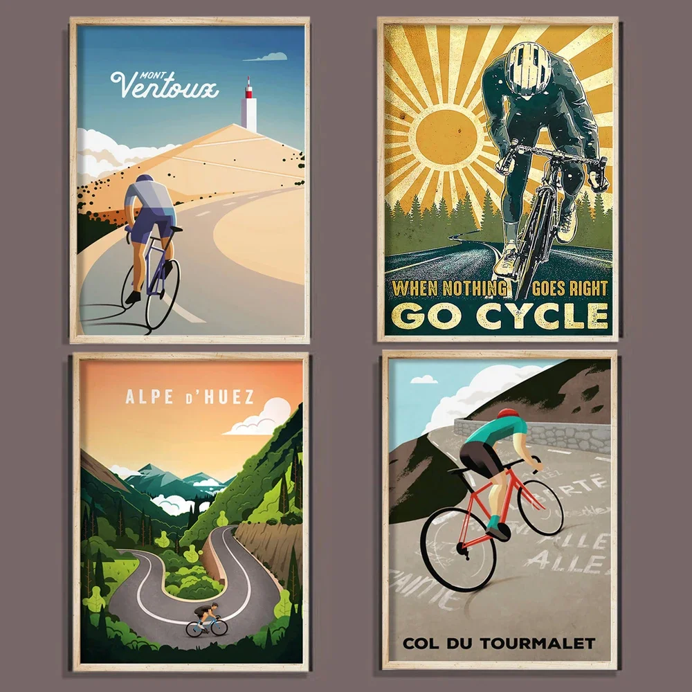 Vintage Tour Landscape Sports Bike Cycling Canvas Painting Poster Wall Art Print Picture for Living Room Home Decoration Cuadros