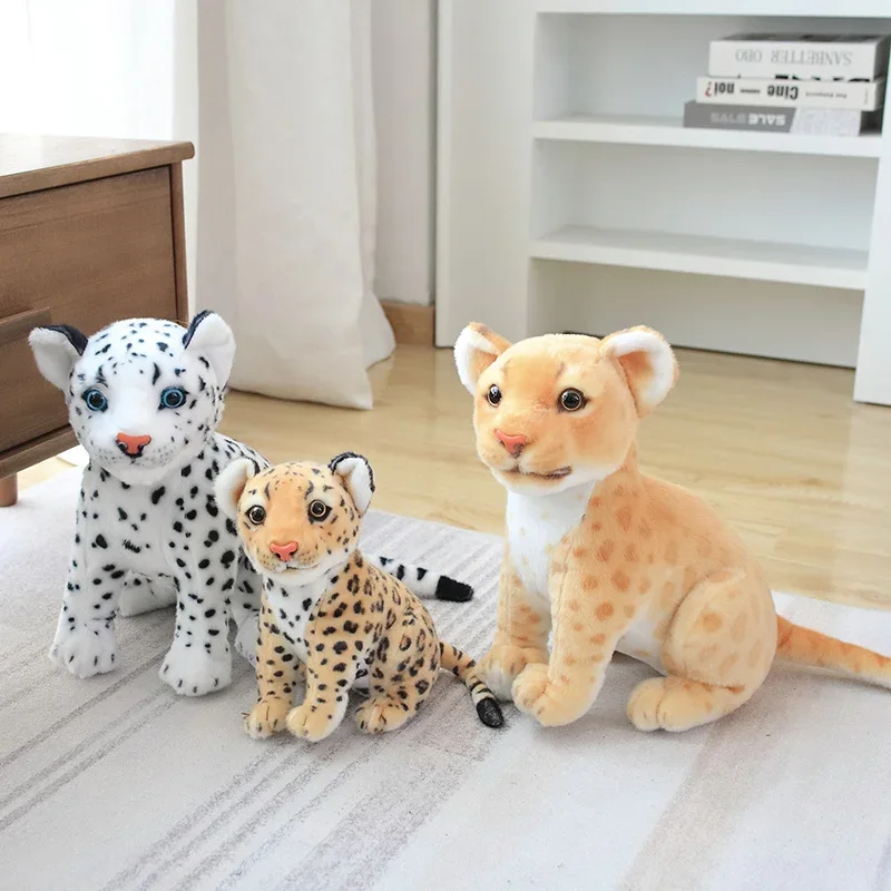 23CM Simulation Snow Leopard Cheetah Plush Toy Stuffed Soft Forest Animal Lion Doll Toys for Kids Girls Xmas Birthday Gift Decor