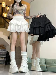 Summer new high waist A-line black fluffy skirt white cake half skirts women