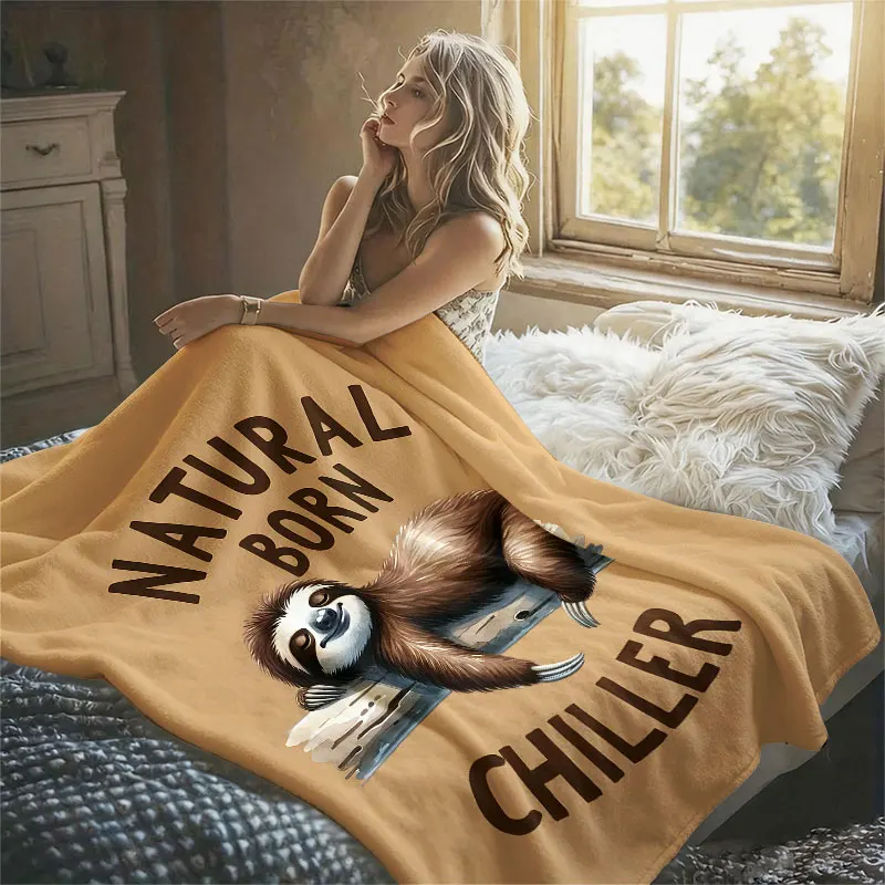 Sloth Natural Born Chiller Flannel Blanket Perfect for Sofa Office Bed Travel Sleep Read Relax Camping Four Season Use